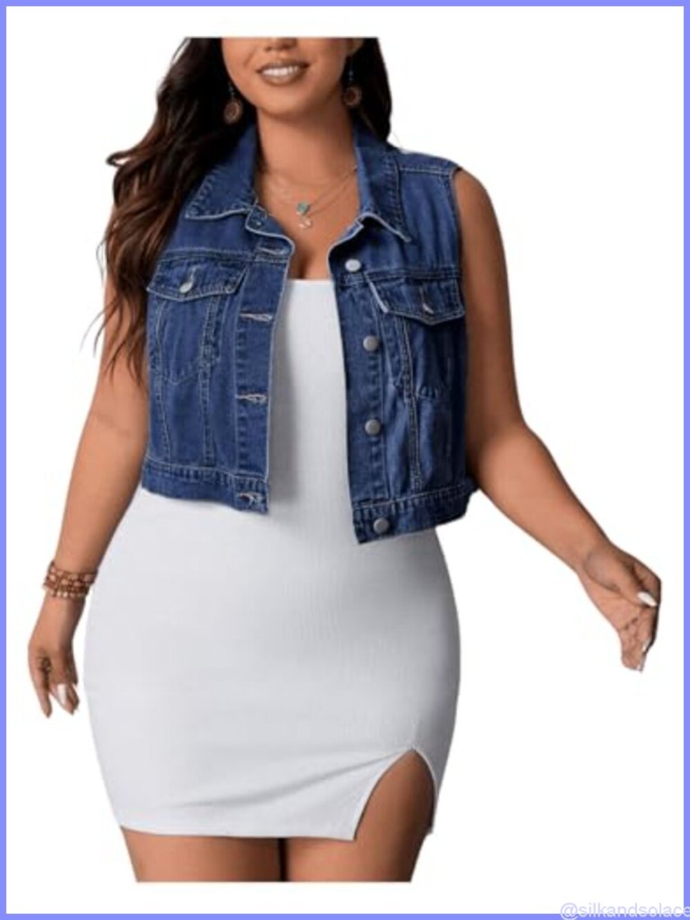 Plus Size Sleeveless Denim Vest Cropped Jean Jacket Women Casual